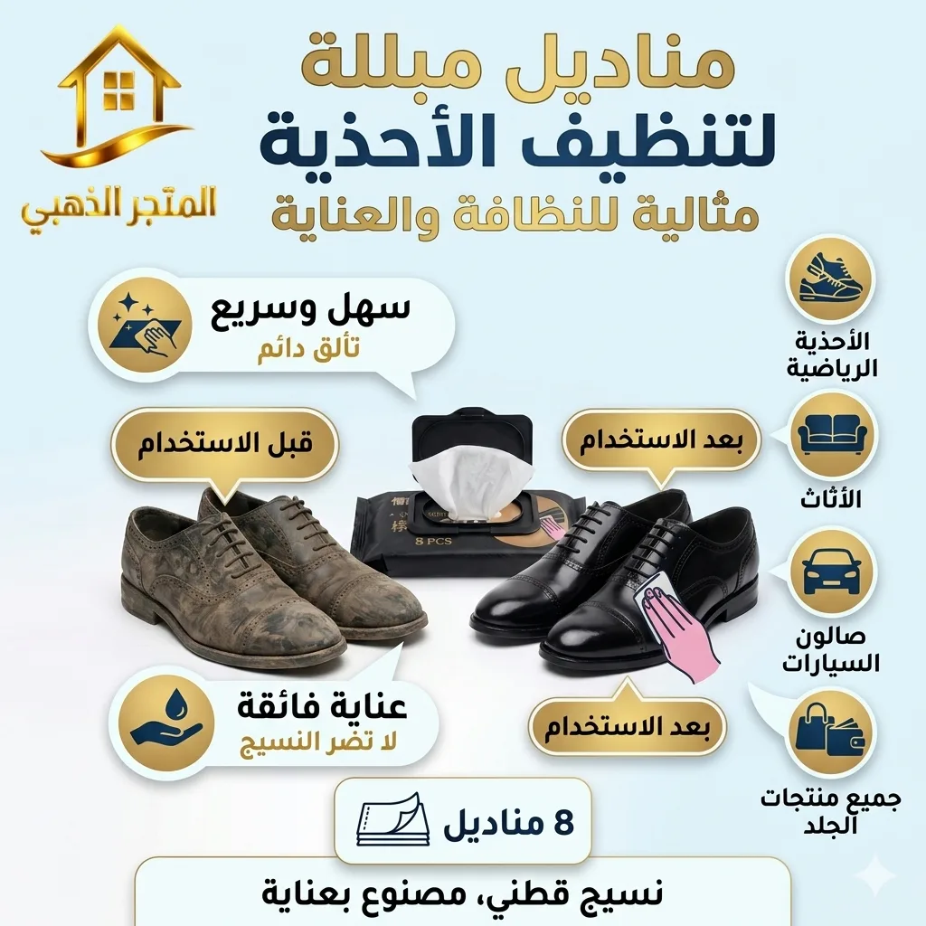 مناديل تنظيف الأحذية الجلدية | تنظيف ولمعان سريع للأحذية – المتجر الذهبي